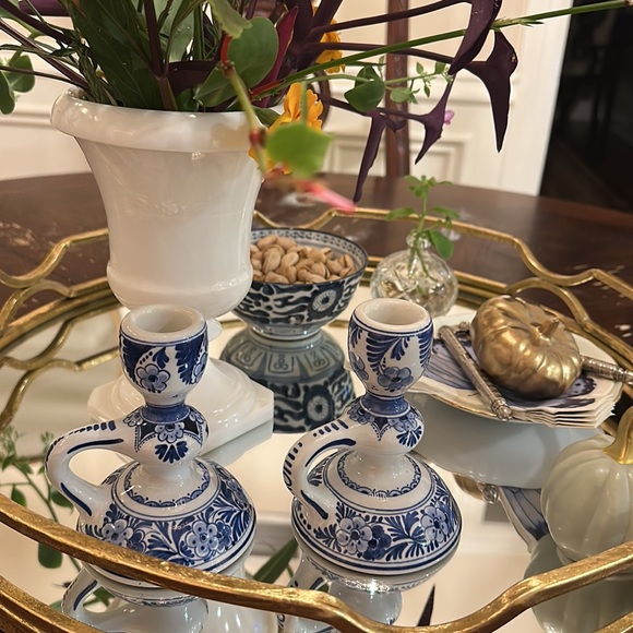 Delft Candleholder Pair - Picture 1 of 6